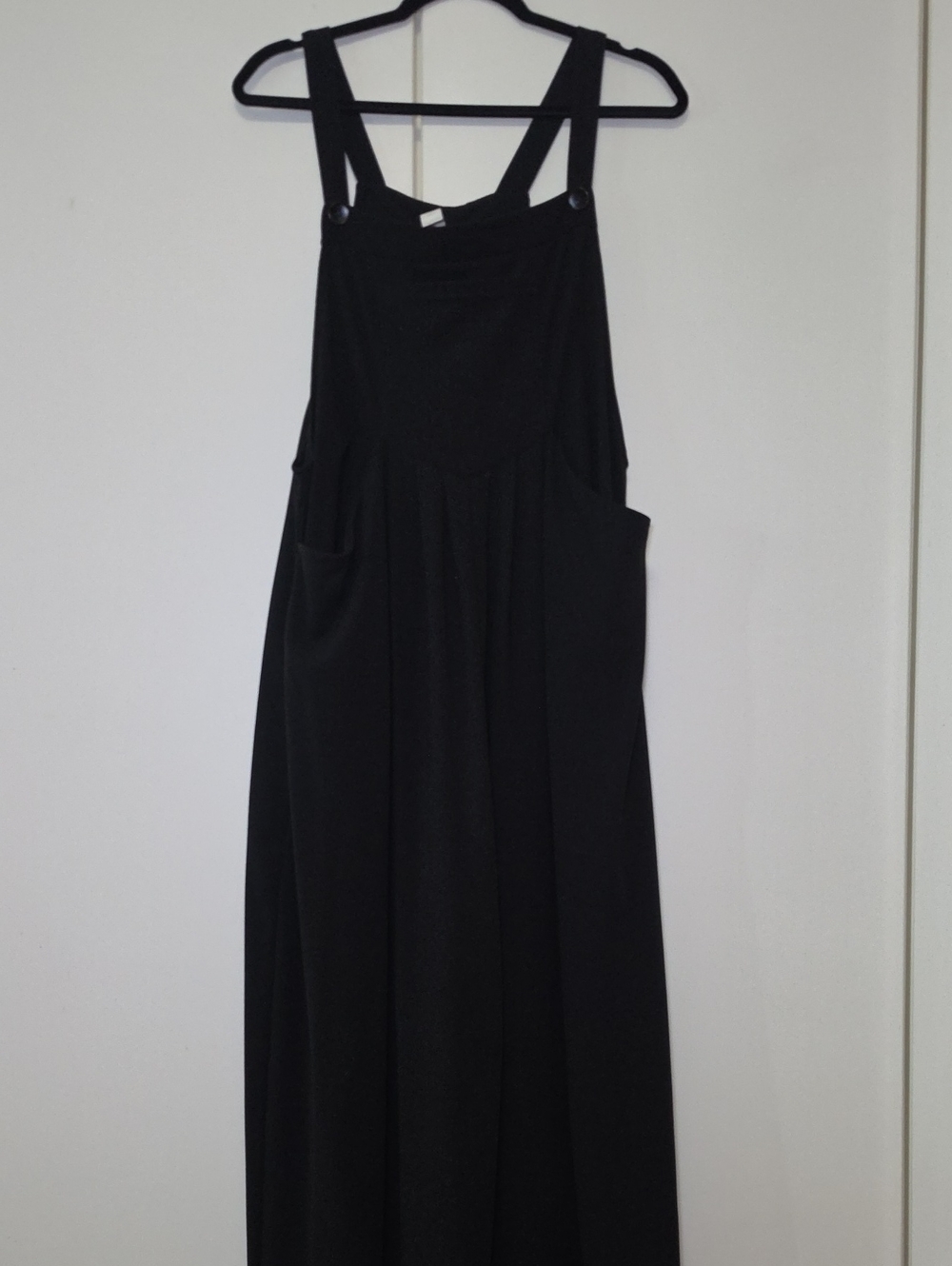 HALARA Black Pinafore-Style Maxi Jumpsuit with Pockets